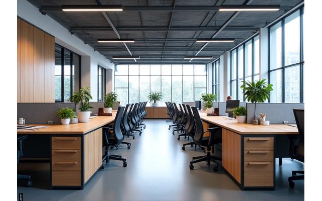 Modern ingericht kantoor met op maat gemaakte bureaus en opbergkasten