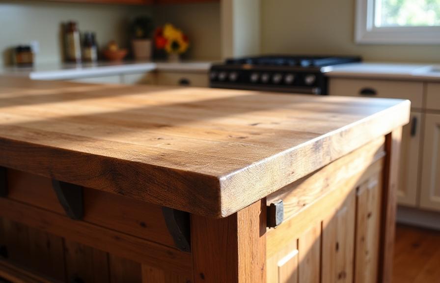 Landelijke keuken met op maat gemaakt houten aanrechtblad en kasten